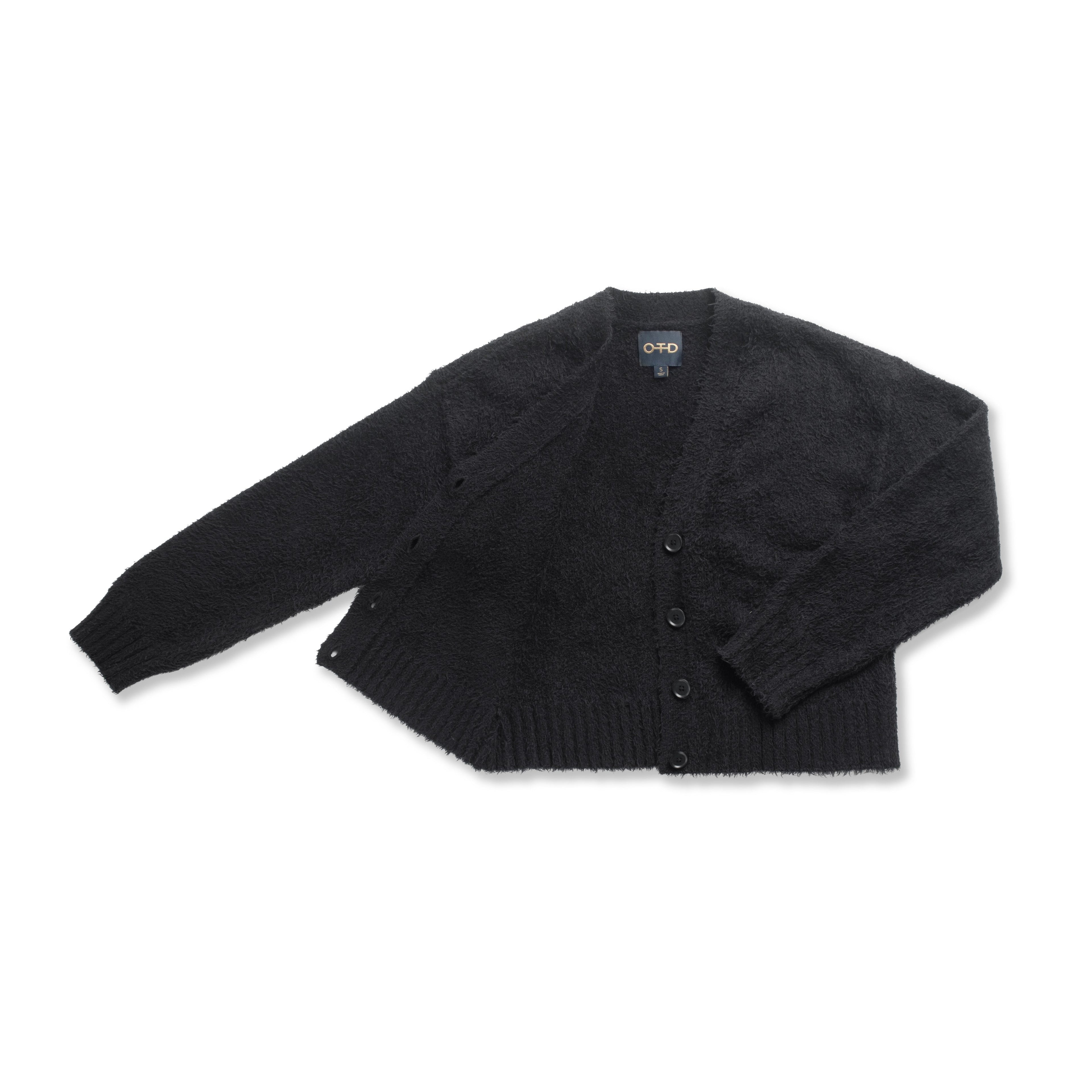 Brushed Teddy Cropped Cardigan Sweater (Black)