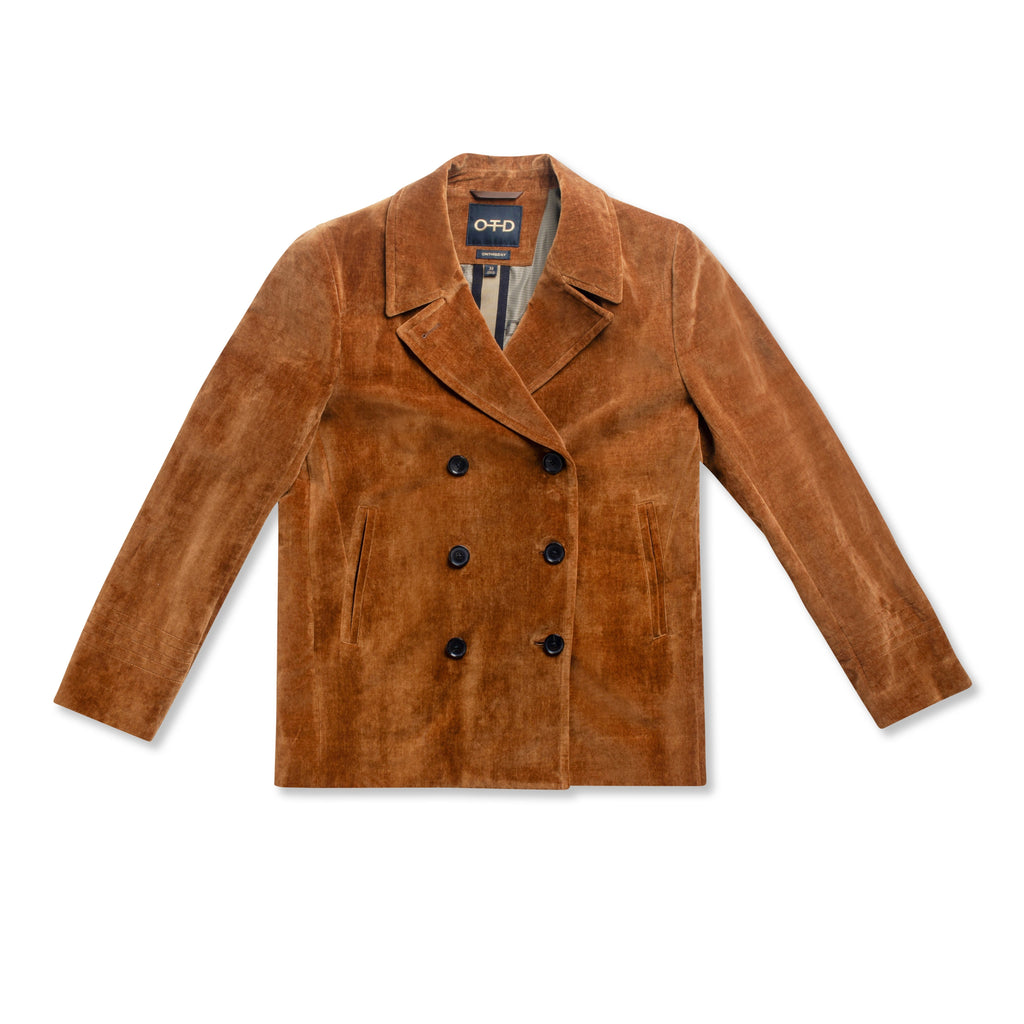Linen-Blend Velvet Peacoat