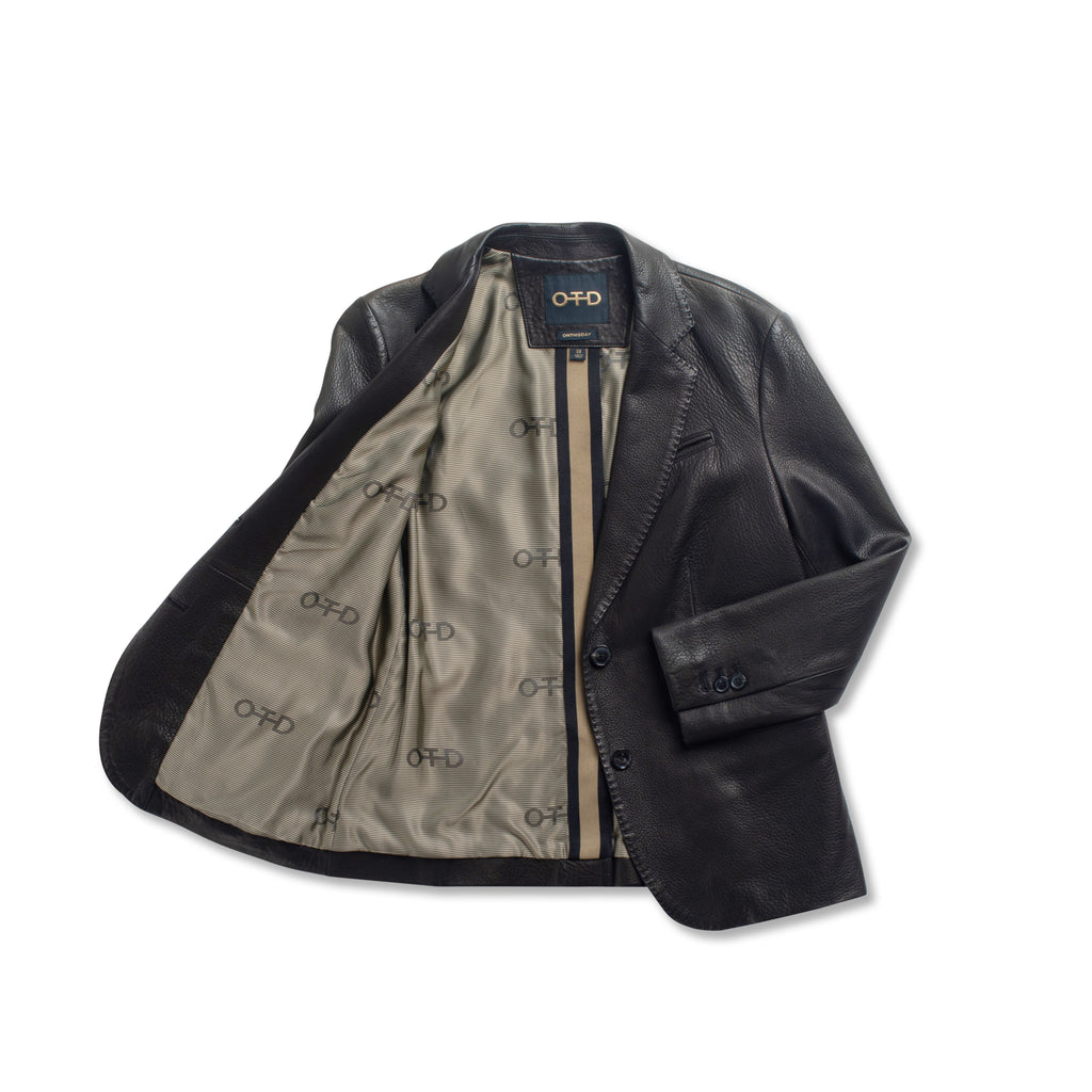 Cropped Sleeve Leather Blazer