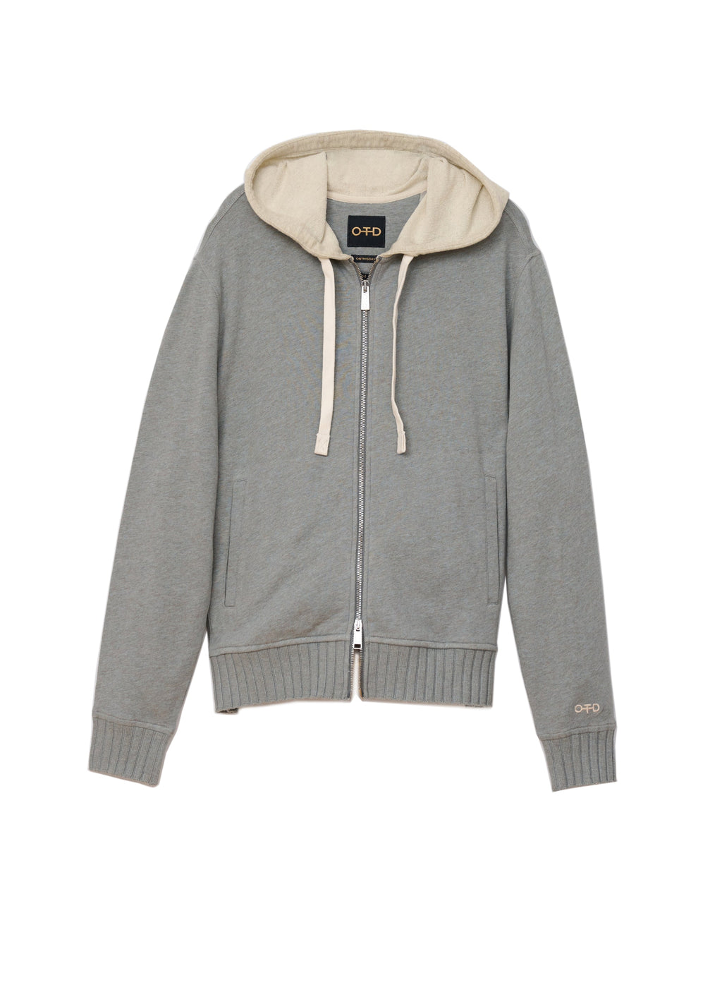 Long Sleeve Zip Front Knit Sweatshirt With Color-Block Hood and Tape Detail