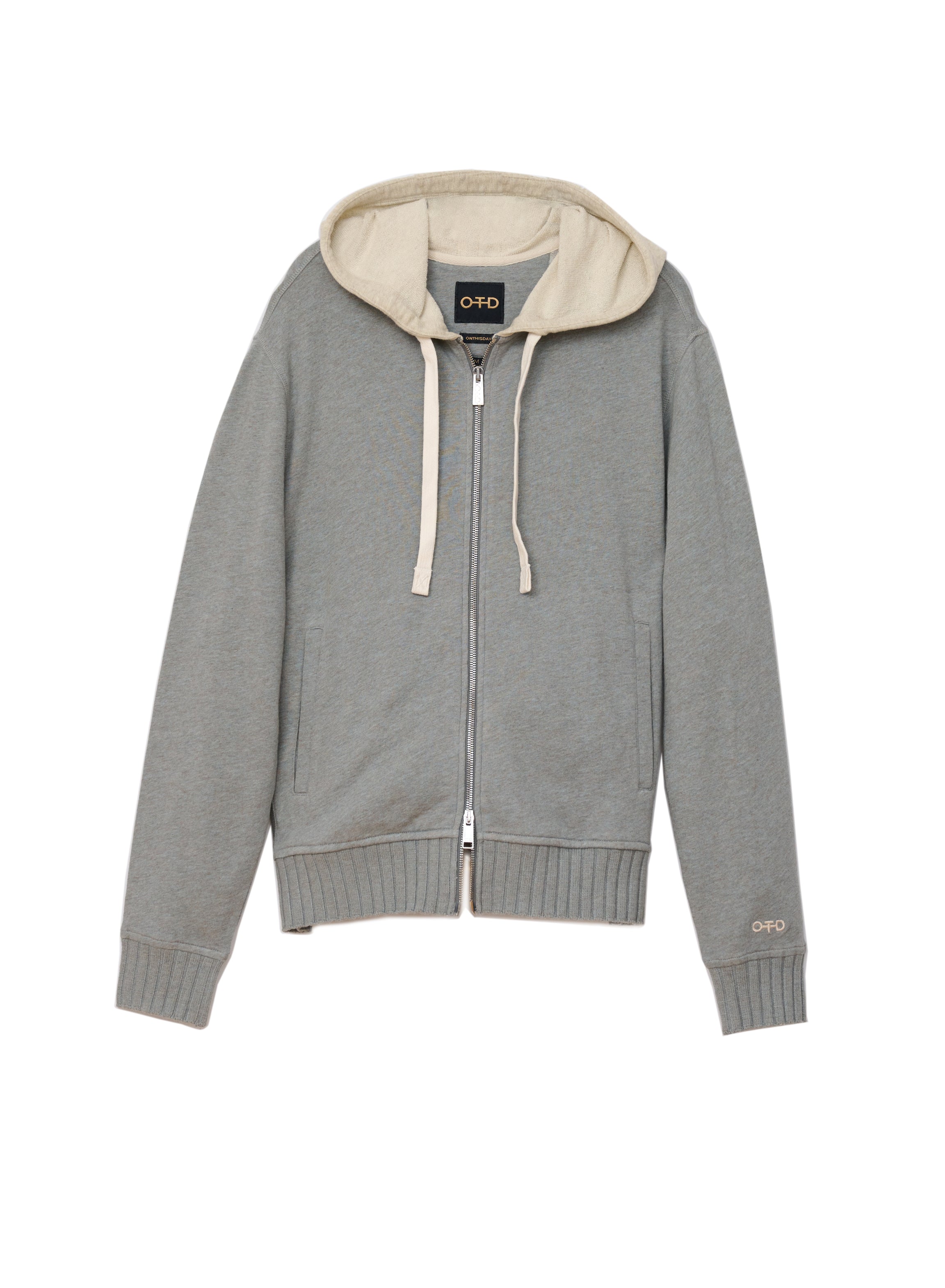Long Sleeve Zip Front Knit Sweatshirt With Color-Block Hood and Tape Detail