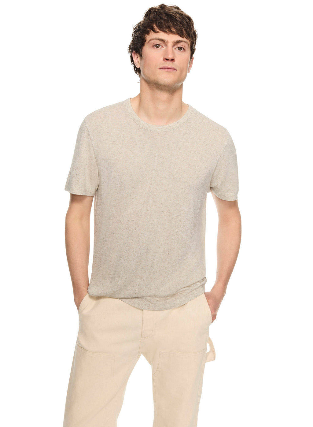 Linen-Blend Crewneck Tee (Oatmeal Melange)