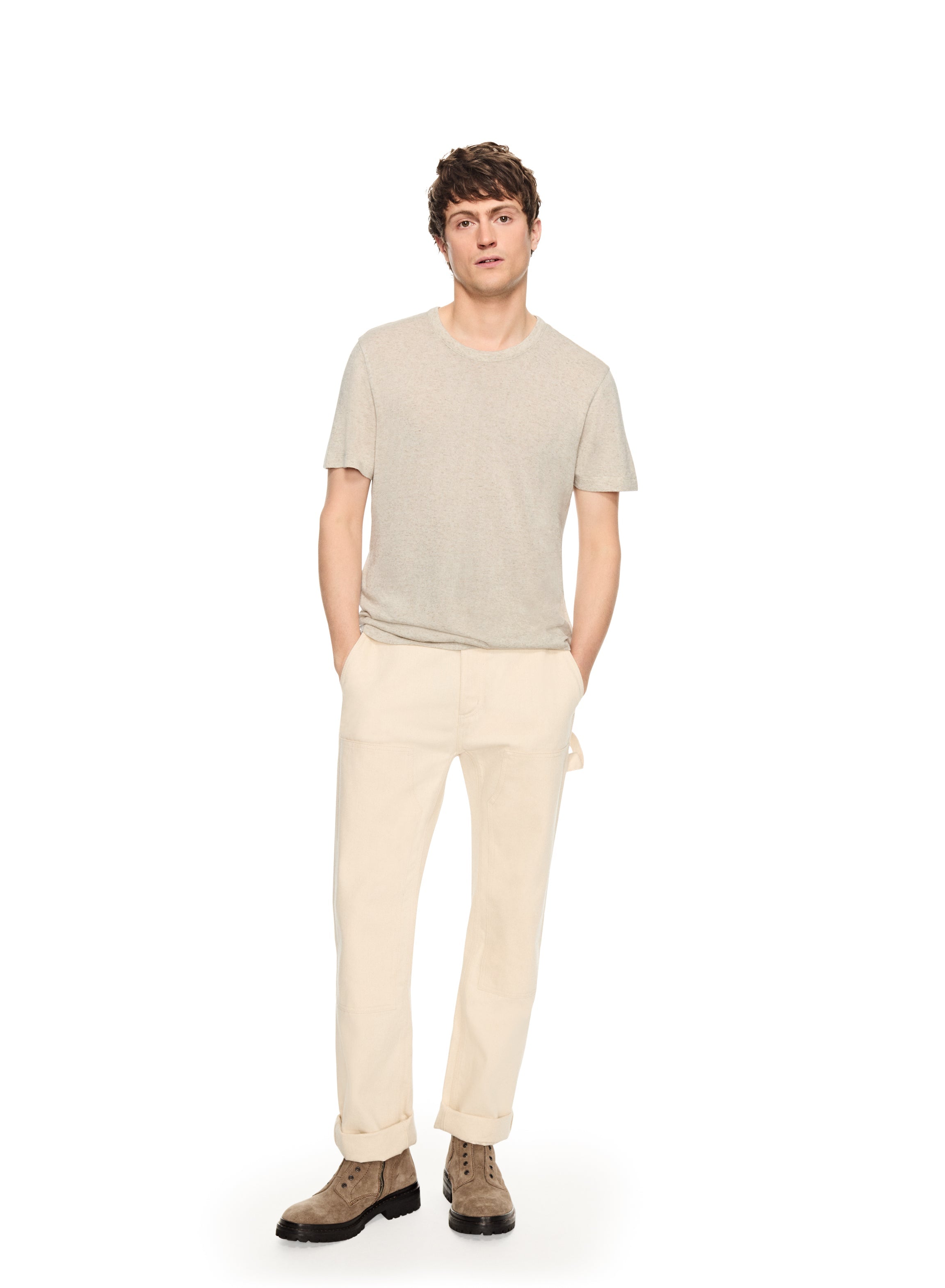 Linen-Blend Crewneck Tee (Oatmeal Melange)