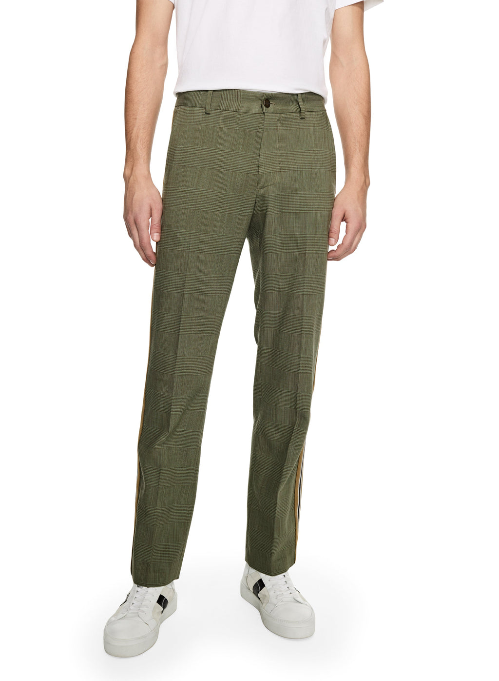 Tonal Glen Plaid Wide-Leg Straight Pant With Side Tape Detail