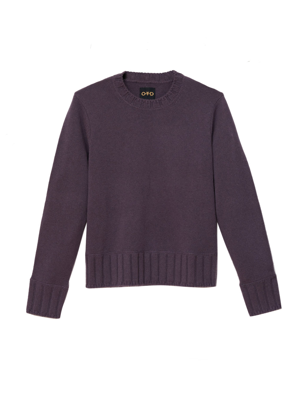 Long Sleeve Crewneck Sweater With Ribbed Collar, Cuffs and Hem (Plum)