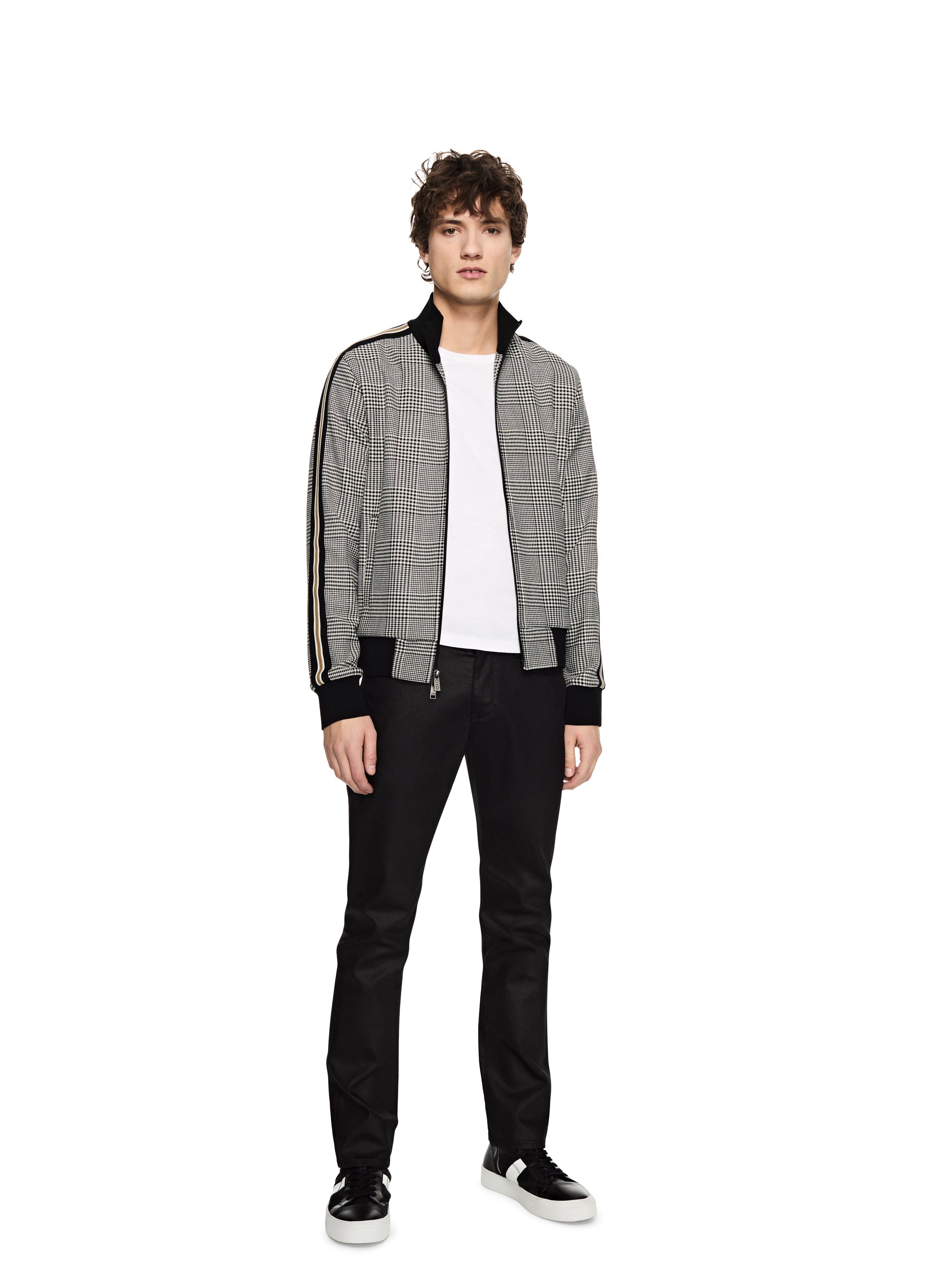 Glen Plaid Track Jacket With Side Tape Detail (Black Multi)
