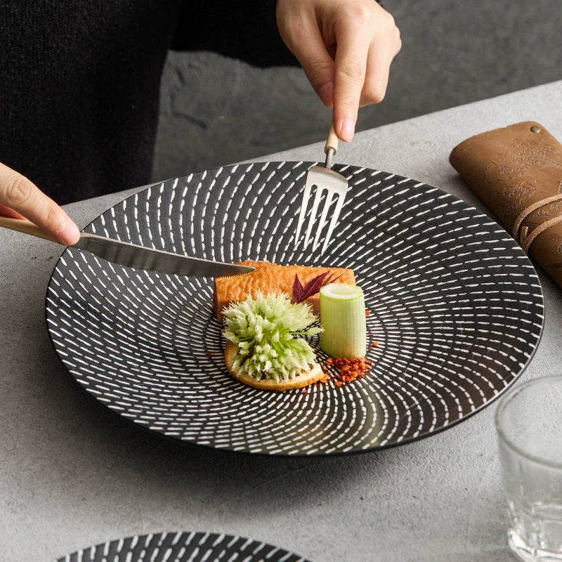 Meteor Shower Ceramic Plate - Elegant Light Luxury Round Dinner and Salad Plate