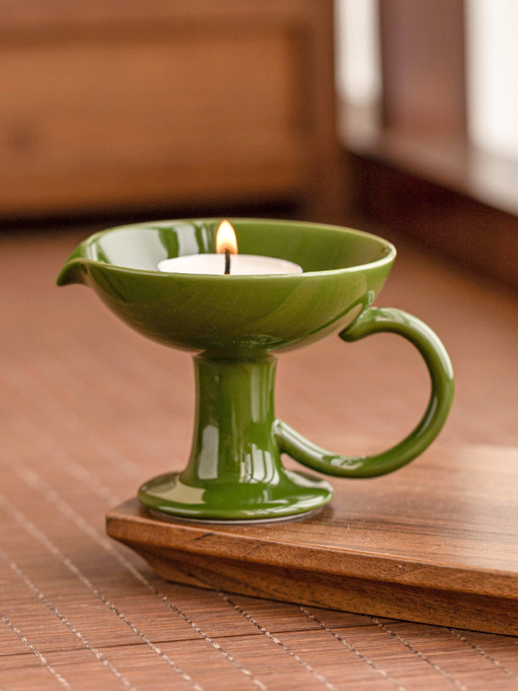 Ceramic Pedestal Candle Holder with Handle – Nordic Style Tealight Stand