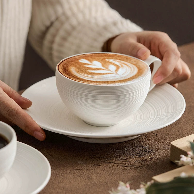 Artisan White Coffee Cup & Ceramics Set with Brushed Texture – Elegant Everyday Tableware