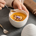 Elegant Ceramic Stew Bowl - Egg-Shaped Design with Line Pattern for Steamed Dishes & Single Servings
