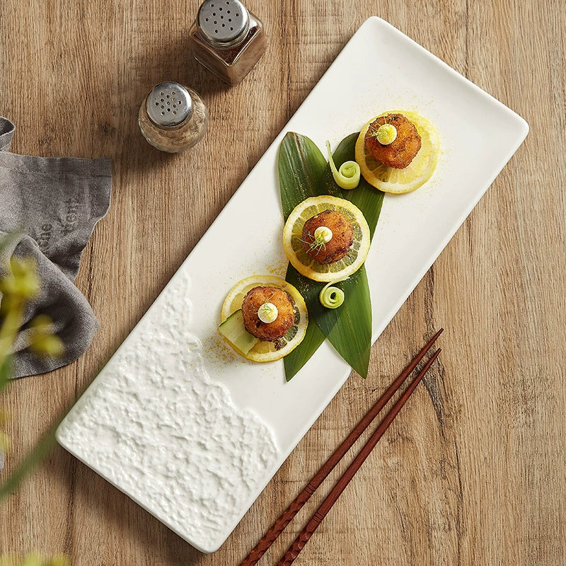 Artisan Stone-Edge Rectangular Ceramic Plate – 14.1" / 18.3"