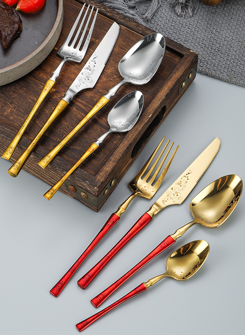 Luxury 304 Stainless Steel Cutlery Set – Gold Mirror Finish with Colored Handles