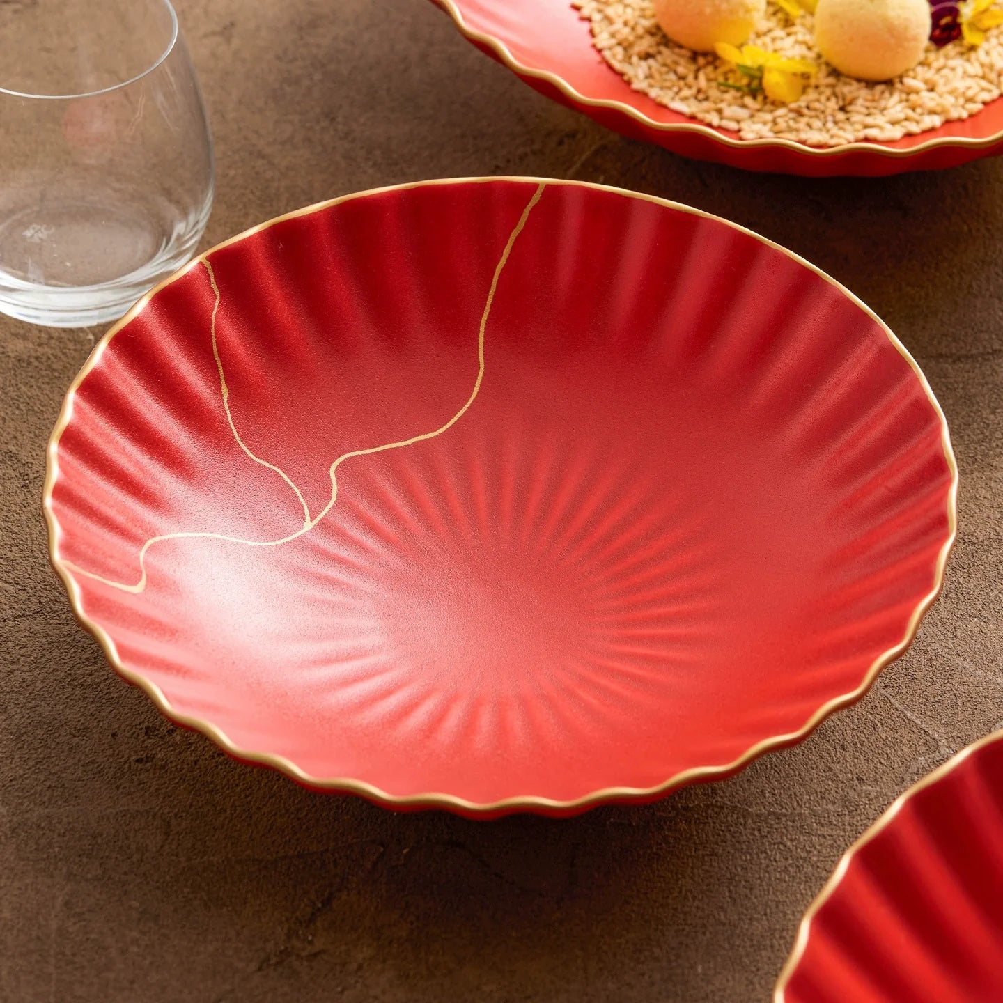 Luxury Red Ceramic Serving Bowl with Golden Rim – 9" / 10.5" / 11.5"