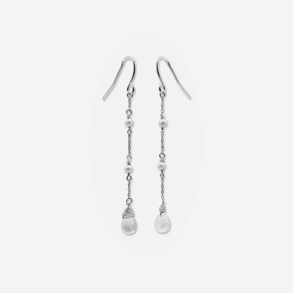 Moonstone & Pearl Drop Earrings | 14K Gold