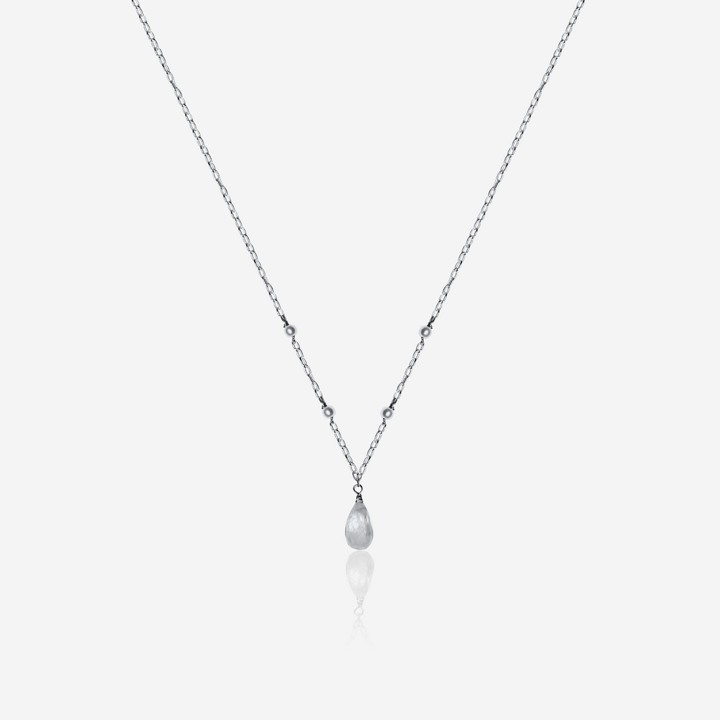 Moonstone & Pearl Drop Necklace | 14K Gold