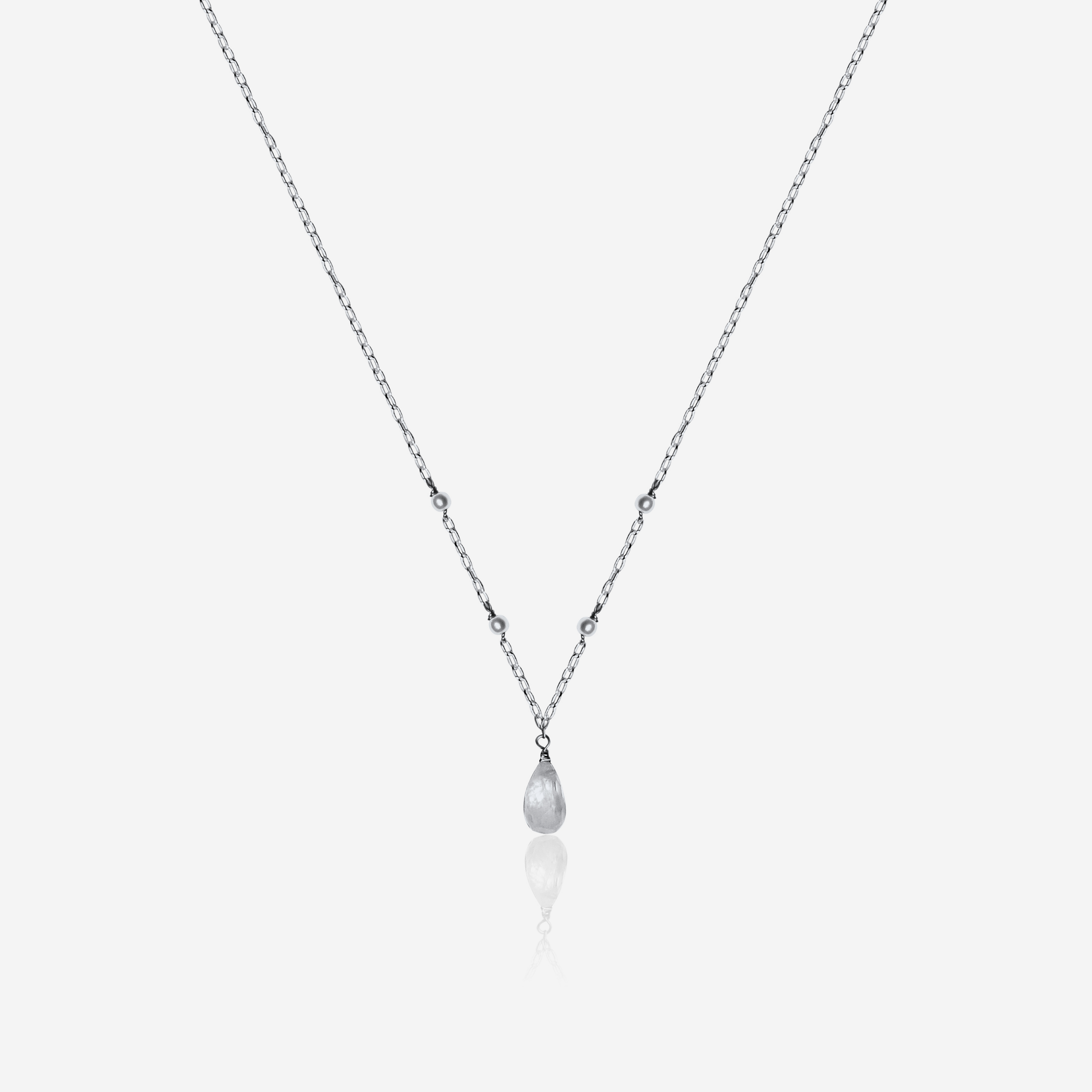 Moonstone & Pearl Drop Necklace | 14K Gold
