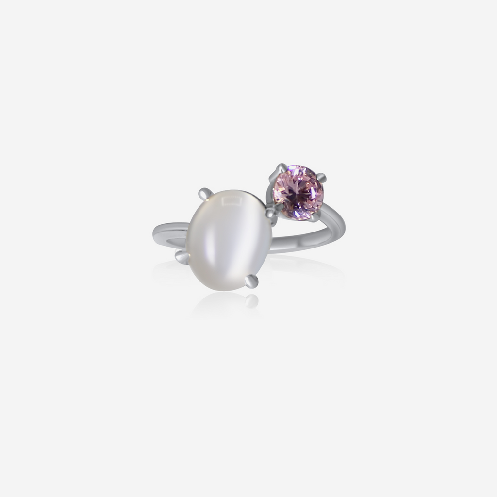 Moonstone & Pink Tourmaline Ring | 14K Gold
