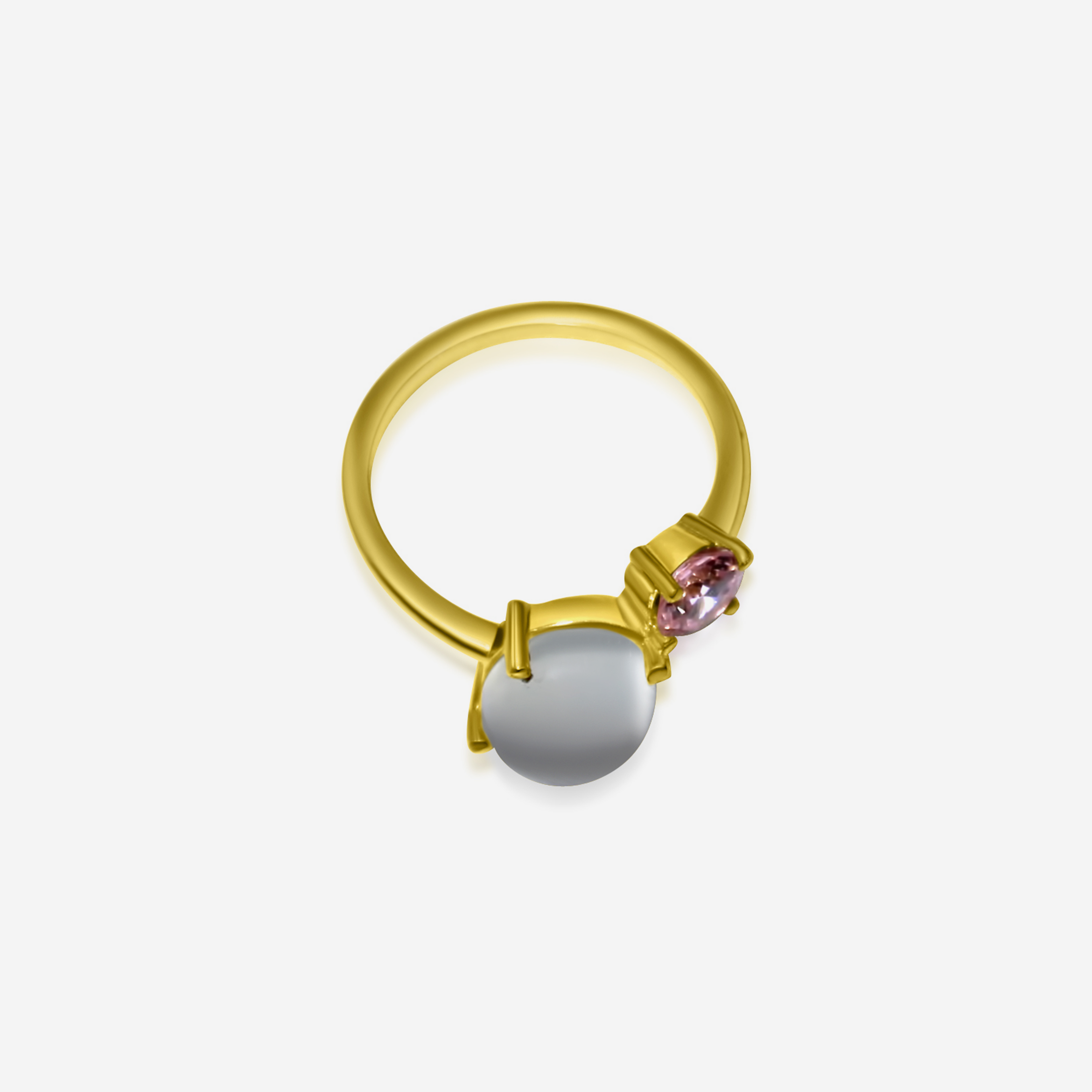 Moonstone & Pink Tourmaline Ring | 14K Gold
