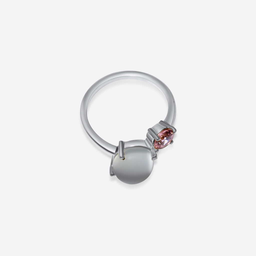 Moonstone & Pink Tourmaline Ring | 14K Gold