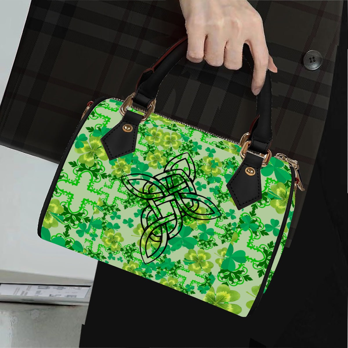 Clover and Celtic Crosses Classic Barrel Handbag — Exclusive to Back Alley