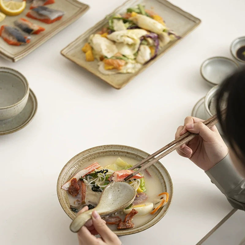 Japanese-Style Ceramic Dinnerware Set for Two – 9 Items Natural Glaze Tableware Gift Box