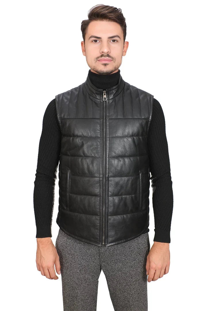 Anthony Real Black Leather Vest Jacket for Men