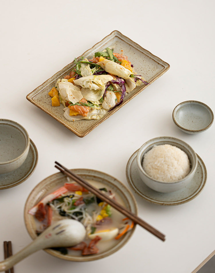 Japanese-Style Ceramic Dinnerware Set for Two – 9 Items Natural Glaze Tableware Gift Box