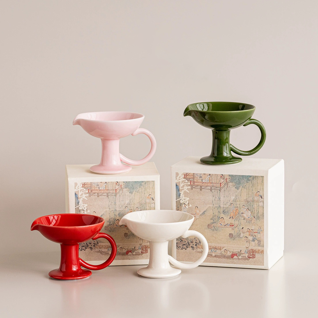 Ceramic Pedestal Candle Holder with Handle – Nordic Style Tealight Stand