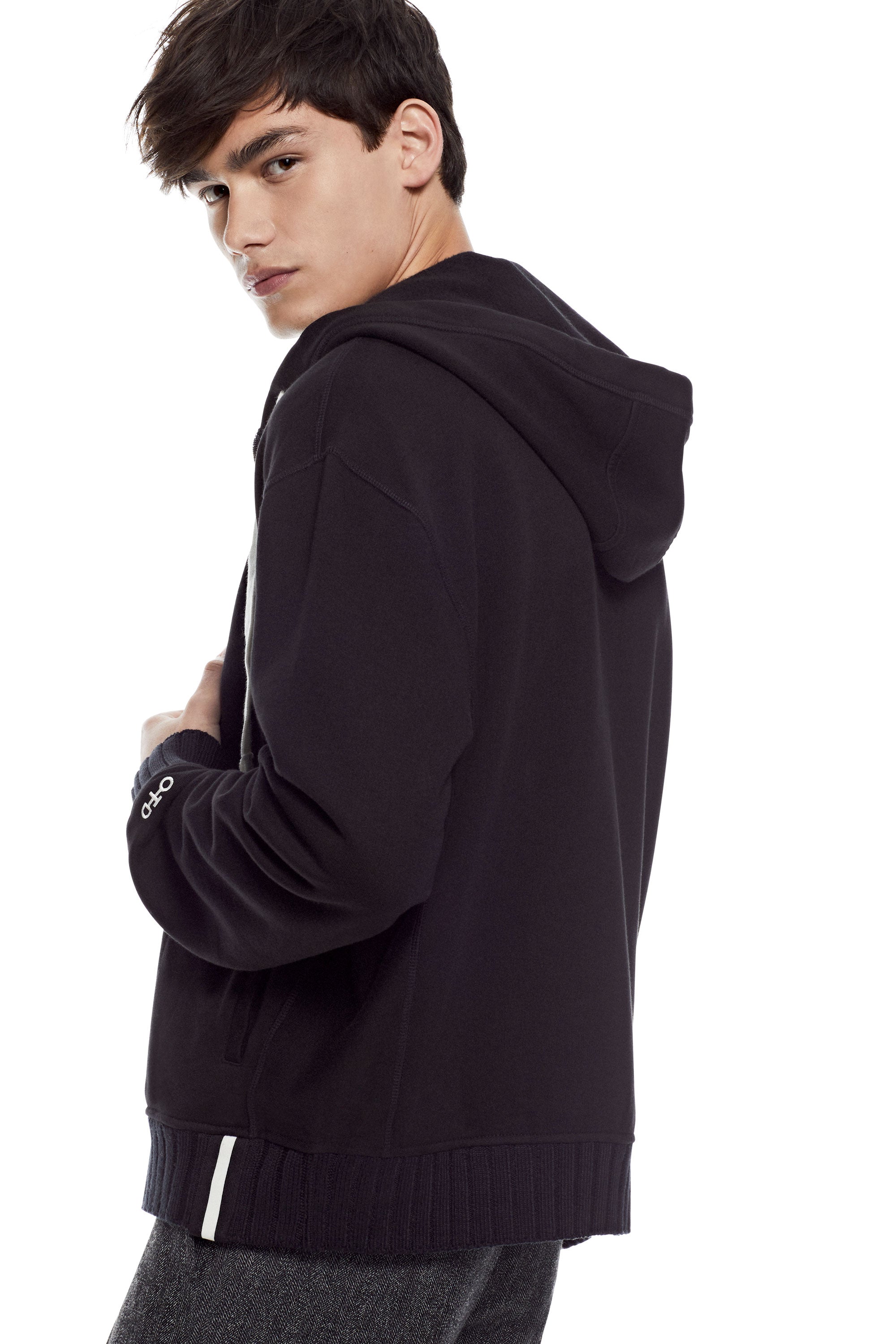 Brushed French Terry Zipped Hoodie (Black)