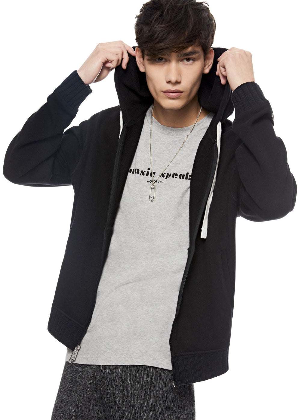Brushed French Terry Zipped Hoodie (Black)
