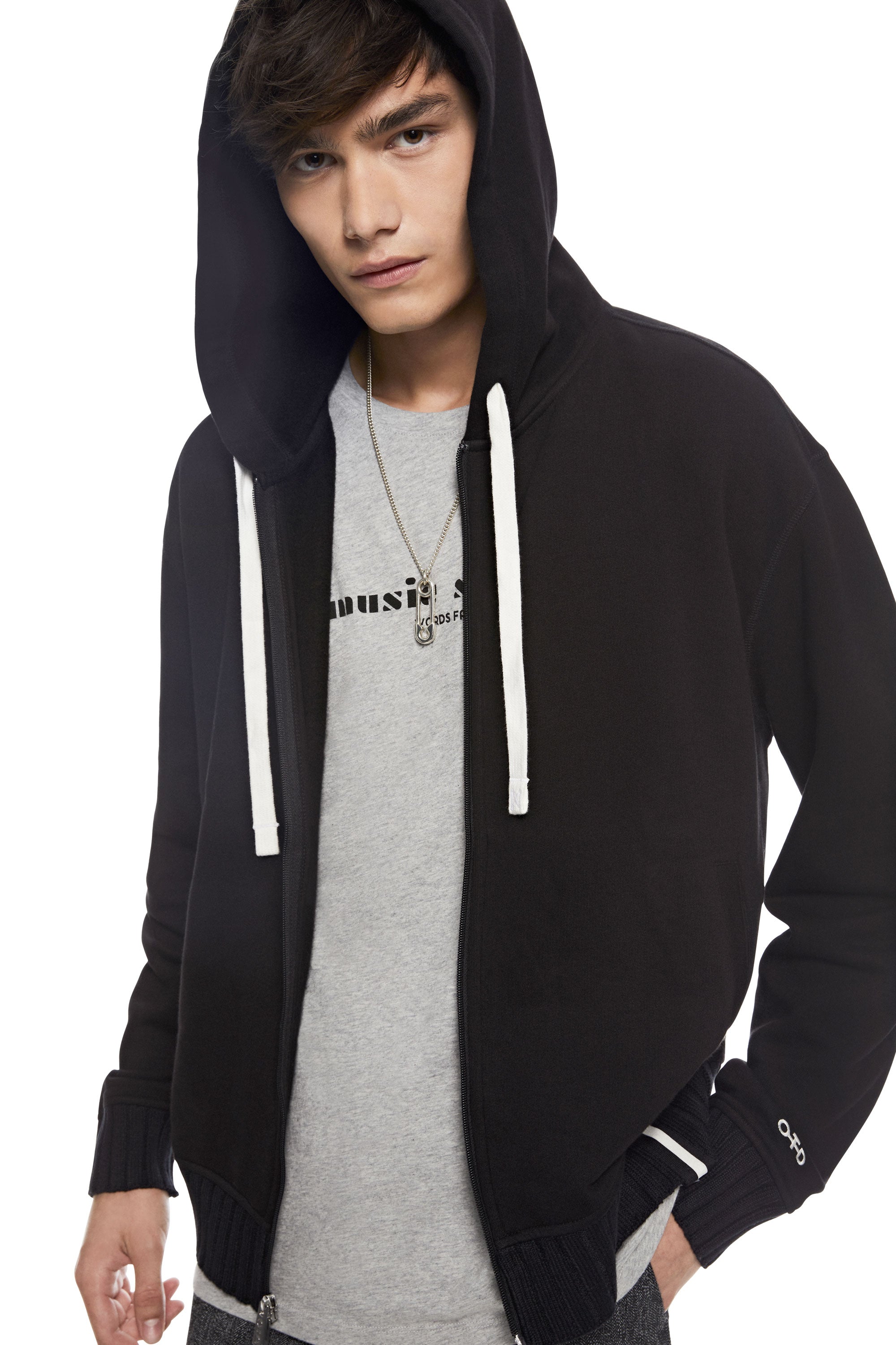 Brushed French Terry Zipped Hoodie (Black)