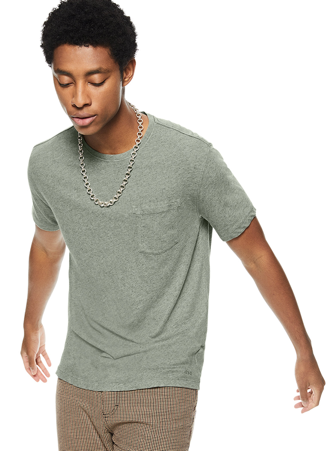 Linen-Blend Pocket Tee (Chalkboard Green)