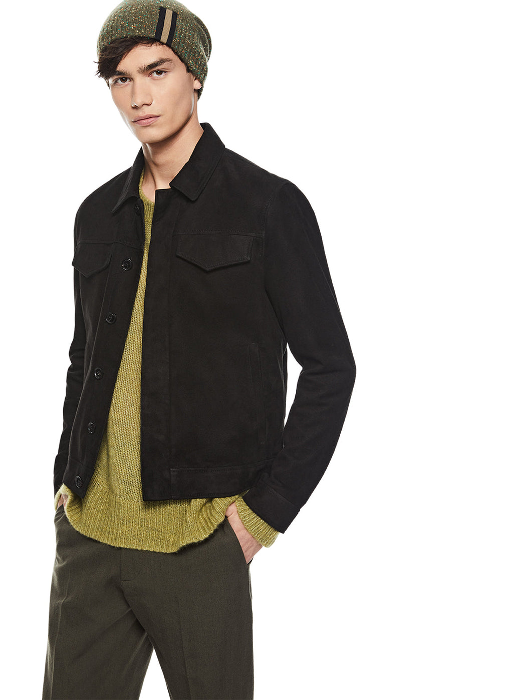 Suede Trucker Jacket (Black)