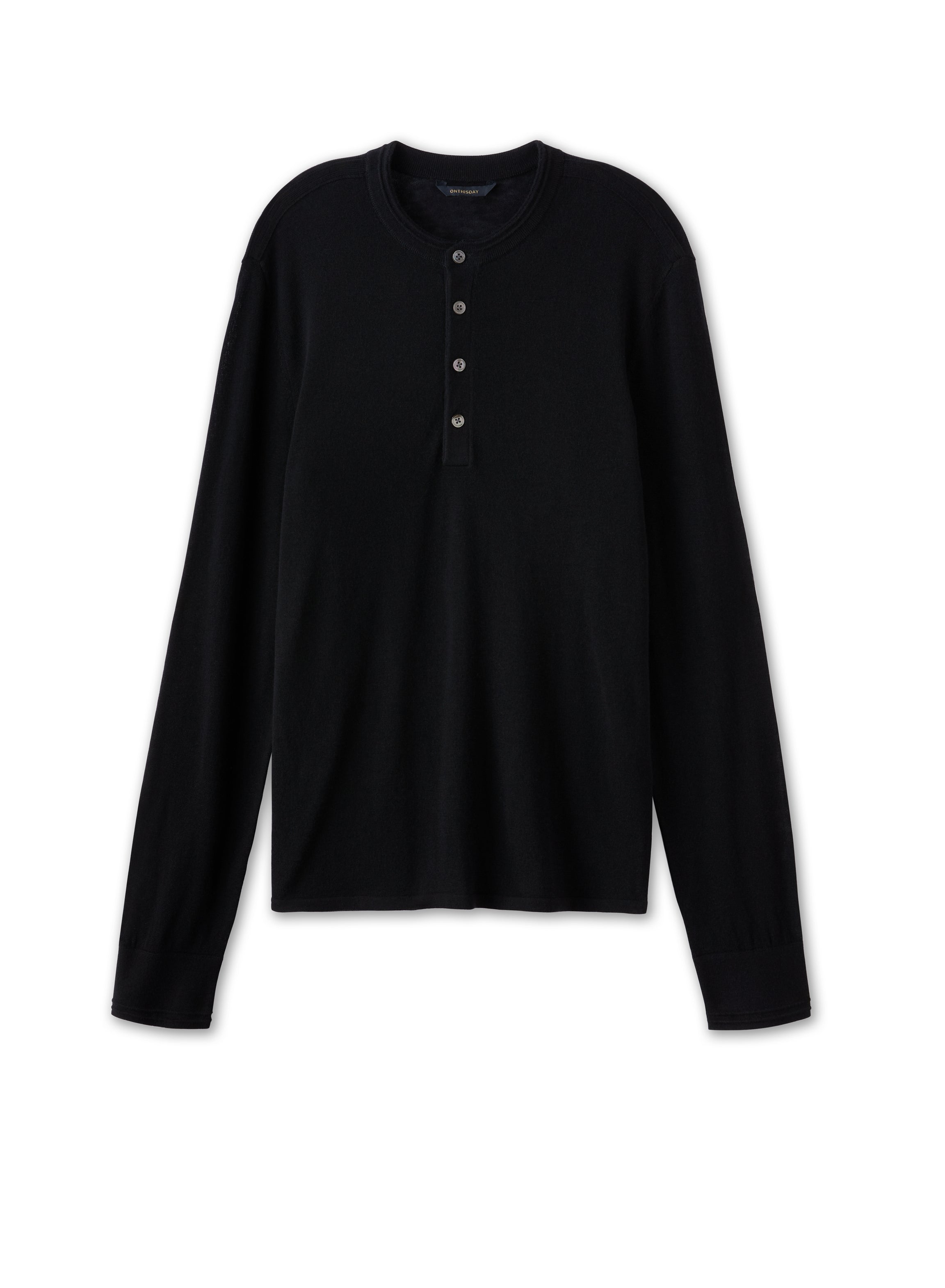 Superfine Wool Henley Sweater (Black)