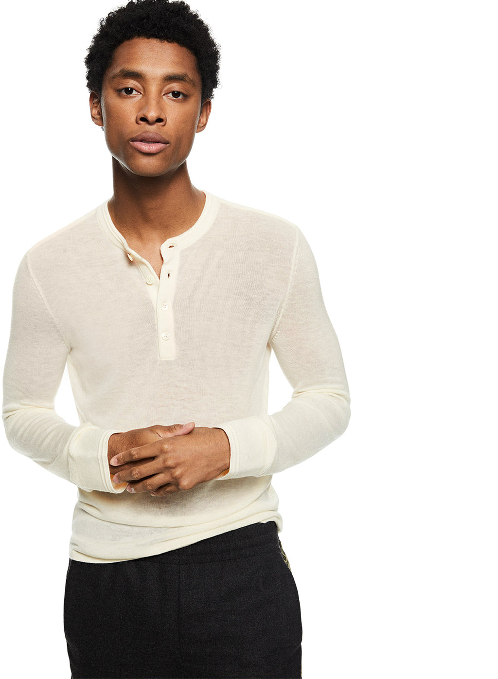 Superfine Wool Henley Sweater (Ivory)