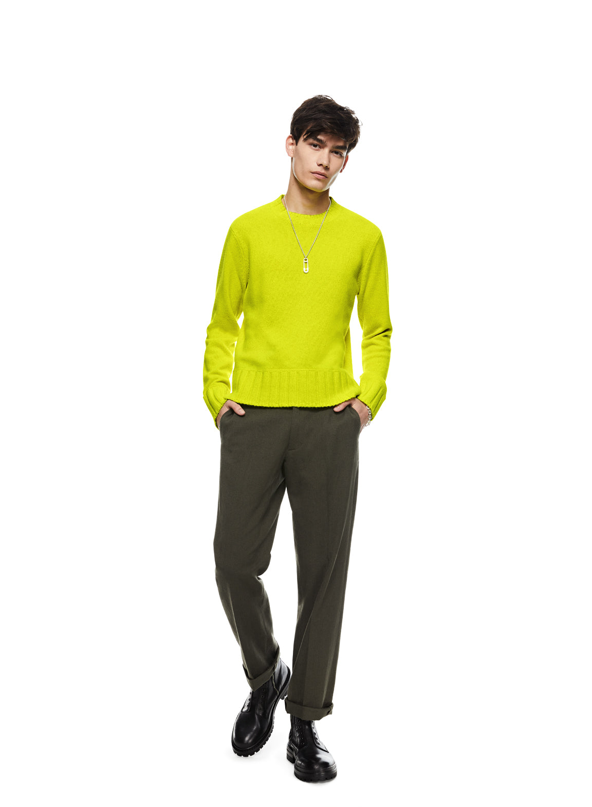 Cashmere-Blend Crewneck Sweater (Neon Yellow)