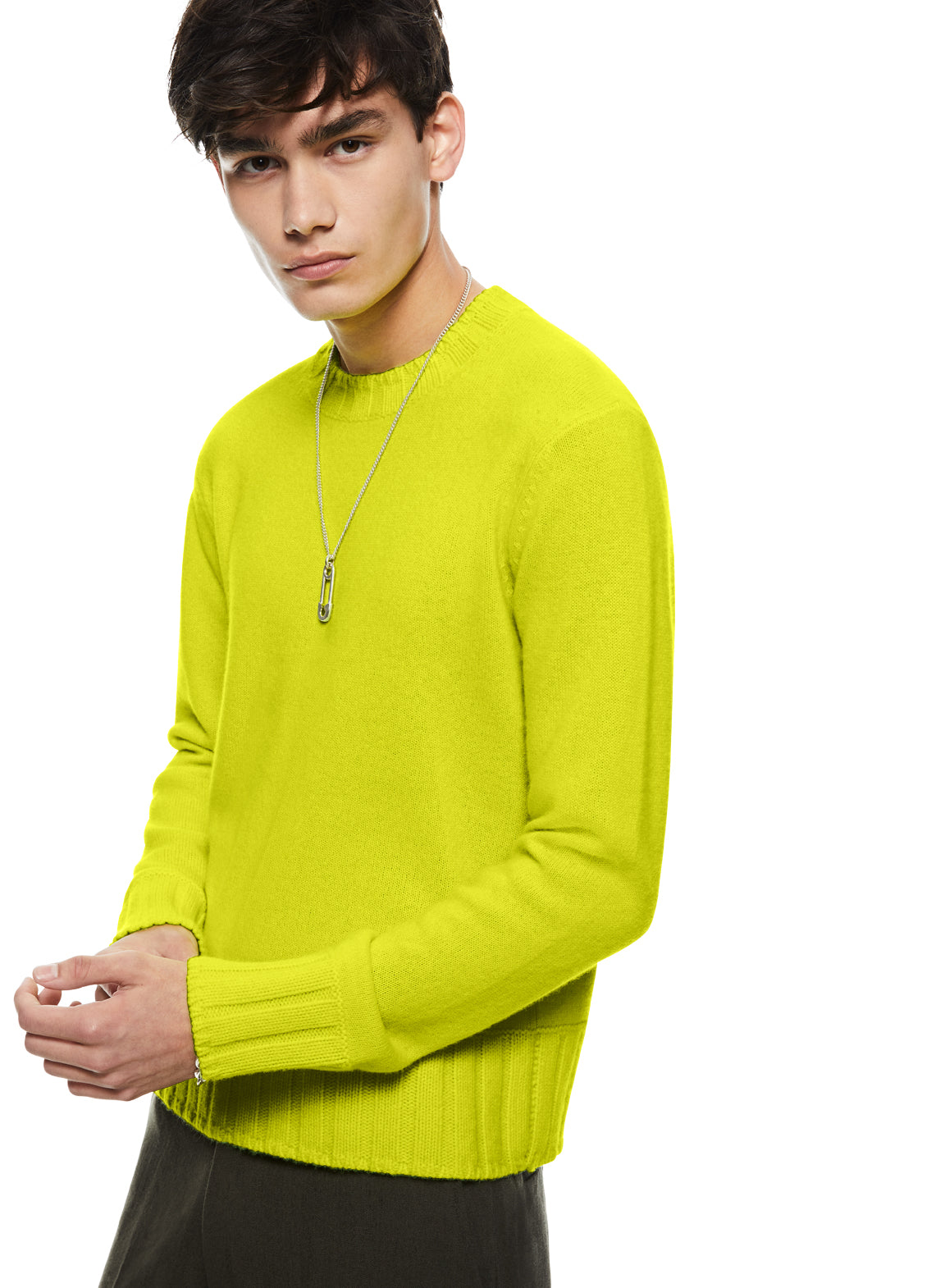 Cashmere-Blend Crewneck Sweater (Neon Yellow)