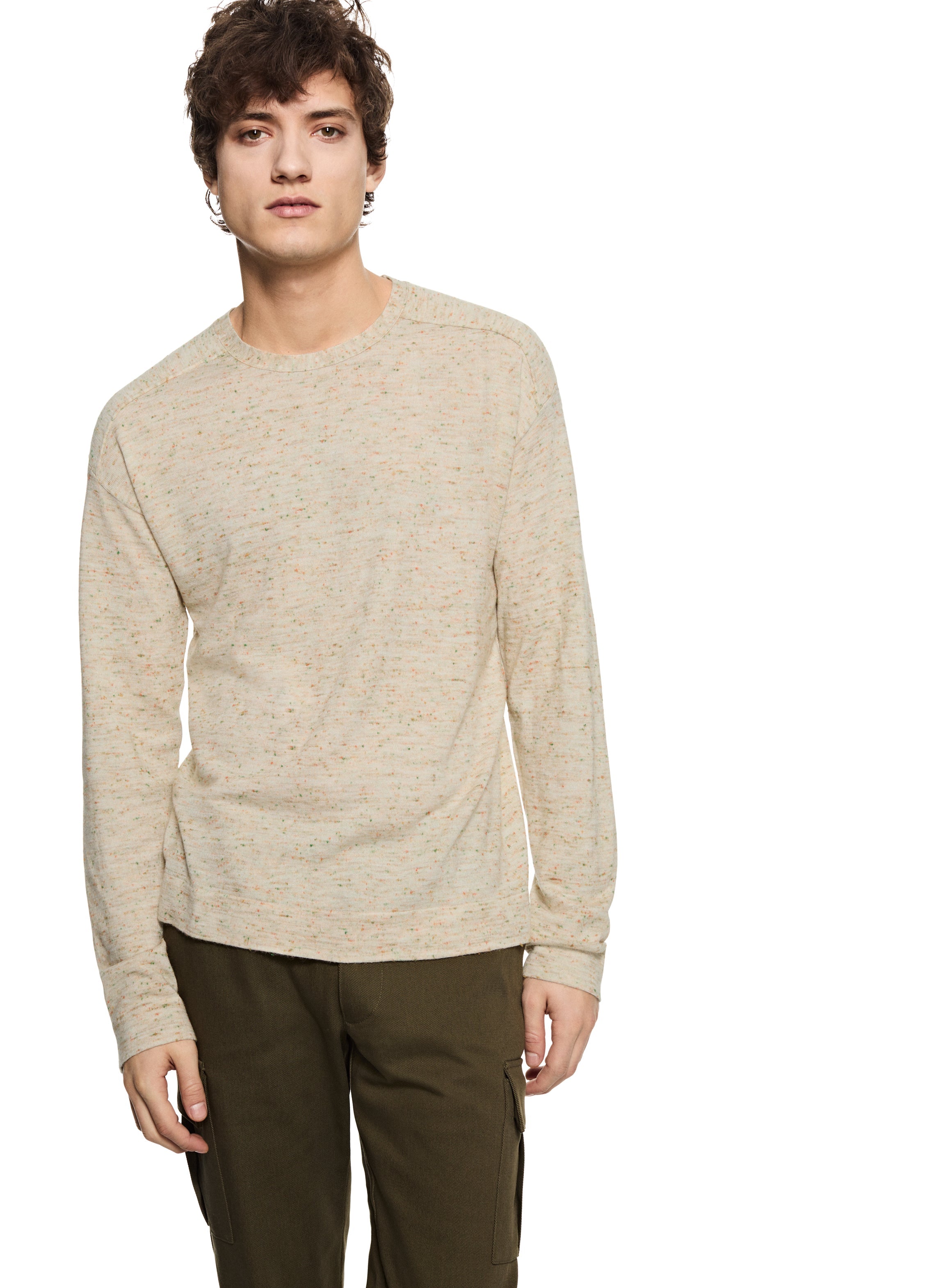 Modern Fleck Linen-Blend Crewneck Sweater (Straw Multi)