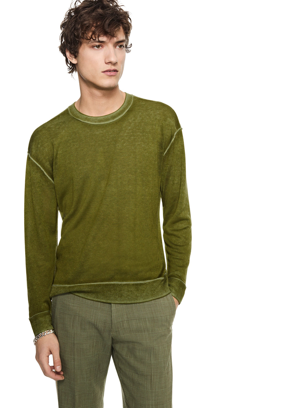 Silk and Cashmere Reverse Print Crewneck Sweater (Chartreuse)