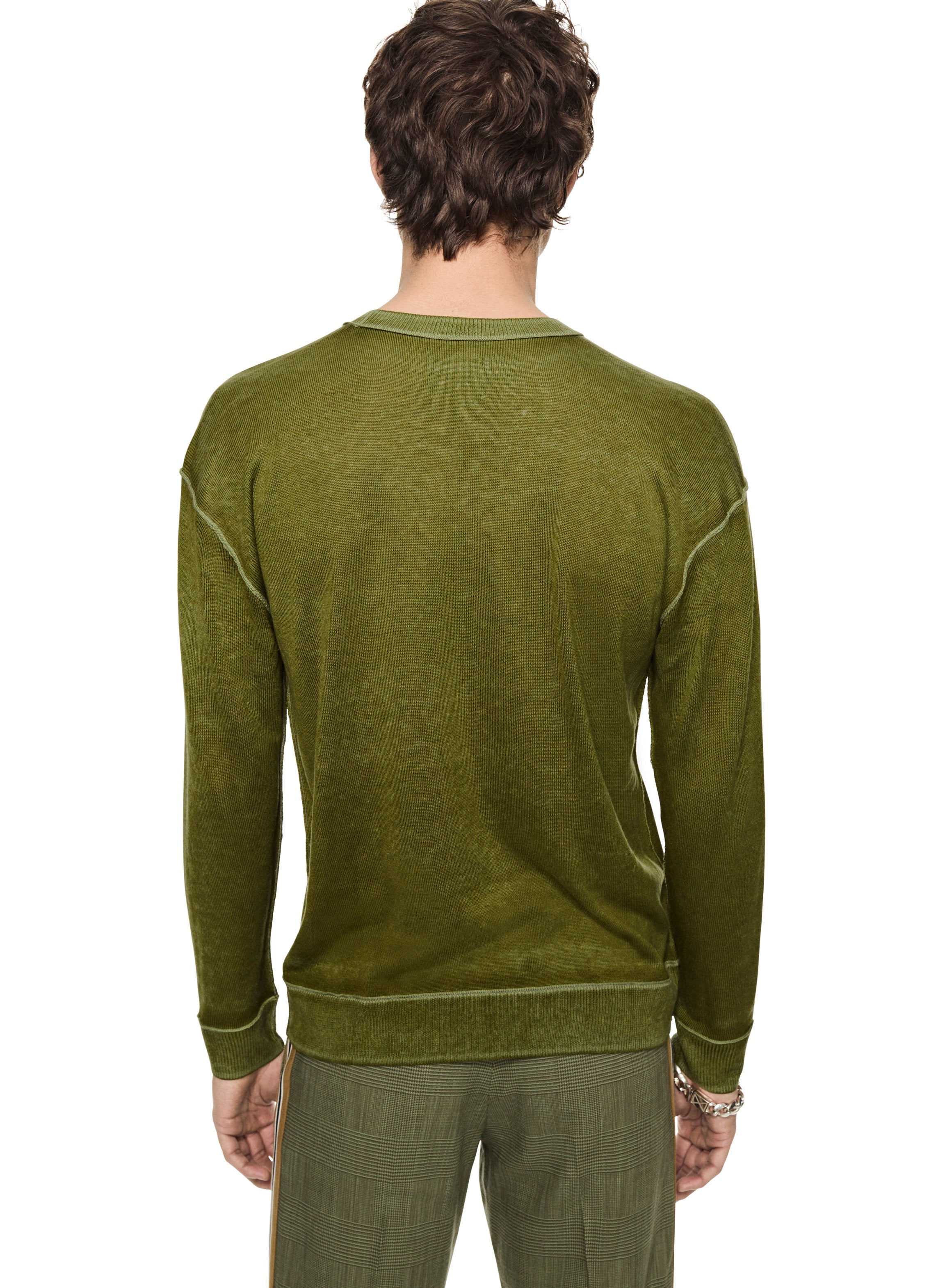 Silk and Cashmere Reverse Print Crewneck Sweater (Chartreuse)