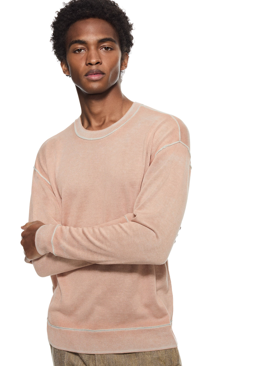 Silk and Cashmere Reverse Print Crewneck Sweater (Pink)