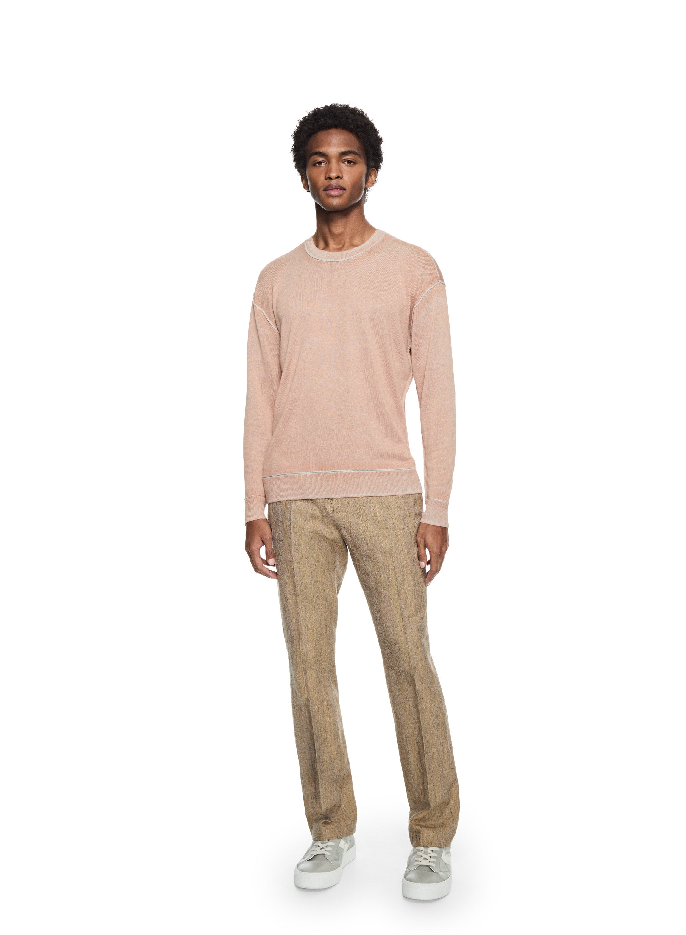 Silk and Cashmere Reverse Print Crewneck Sweater (Pink)
