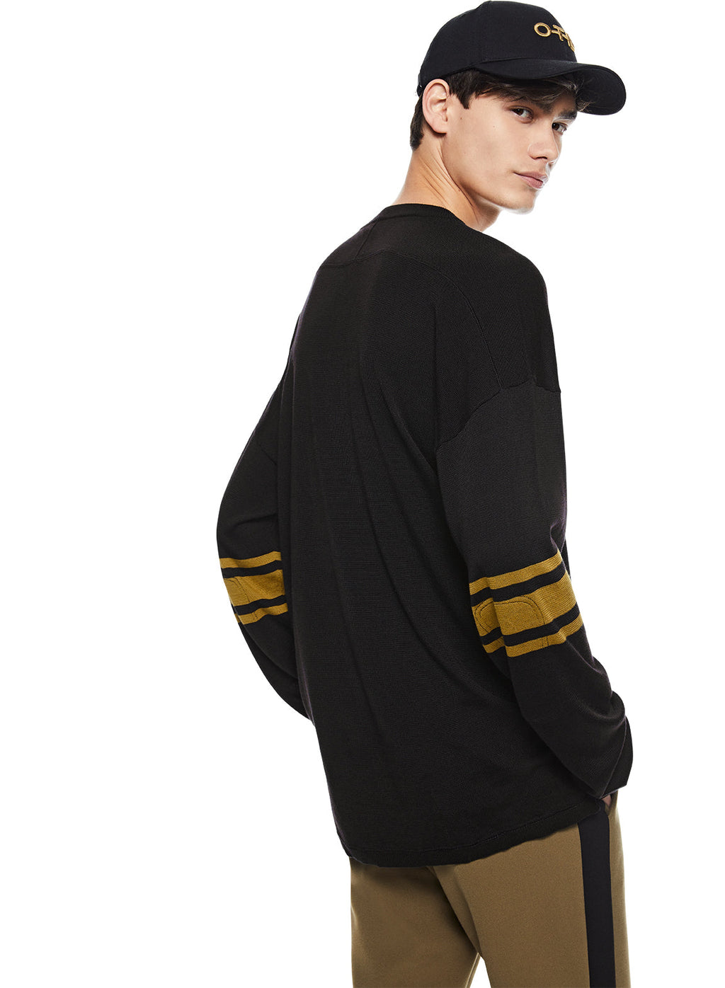 Sleeve-Stripe Crewneck Sweater