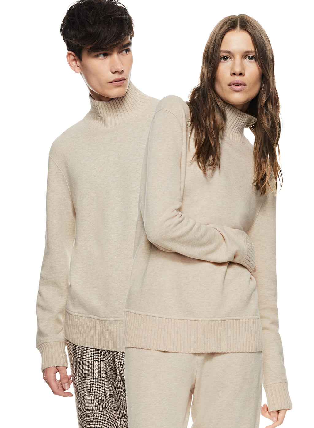 Turtleneck Sweater With Knit Trim (Oatmeal Melange)
