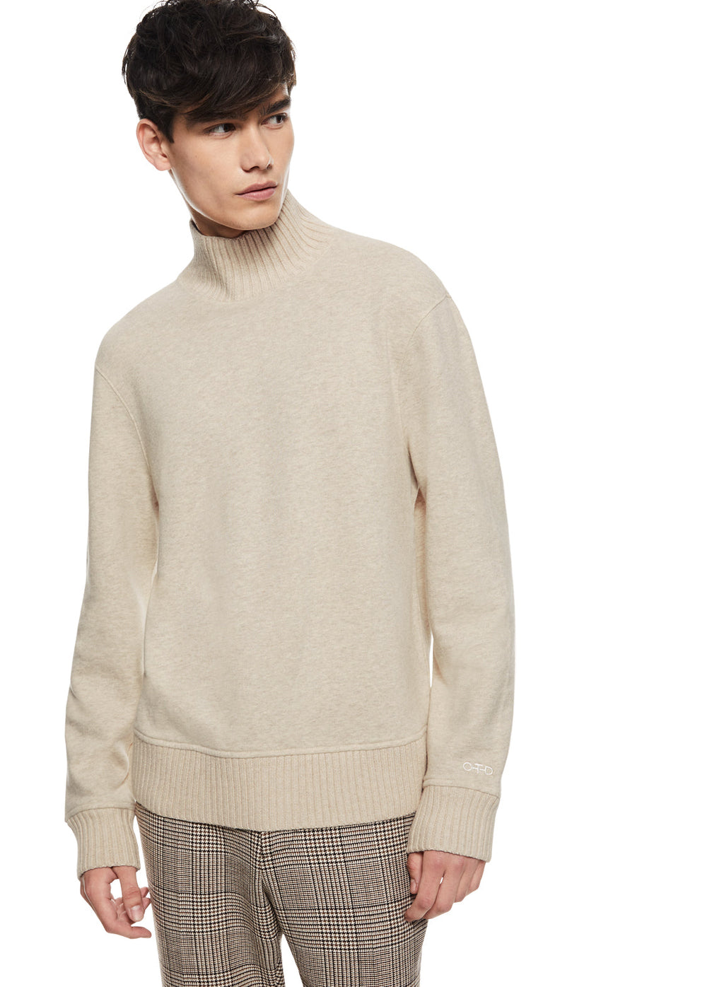 Turtleneck Sweater With Knit Trim (Oatmeal Melange)