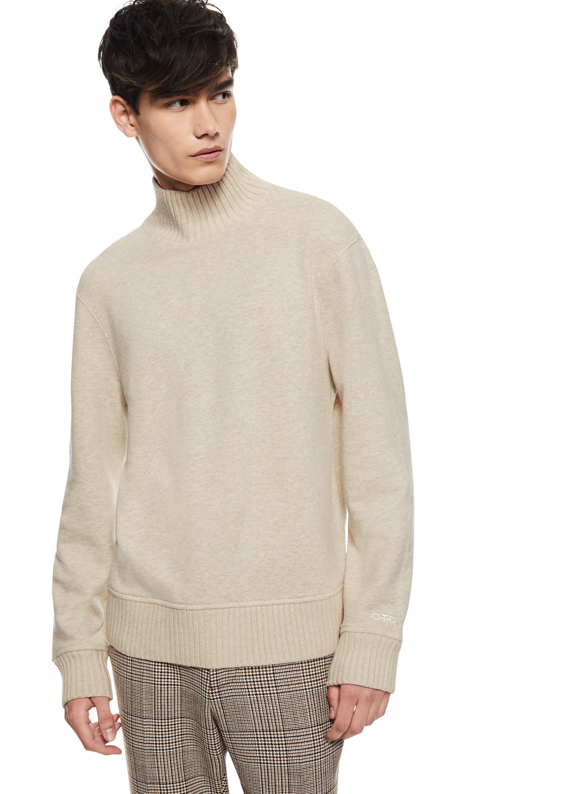 Turtleneck Sweater With Knit Trim (Oatmeal Melange)