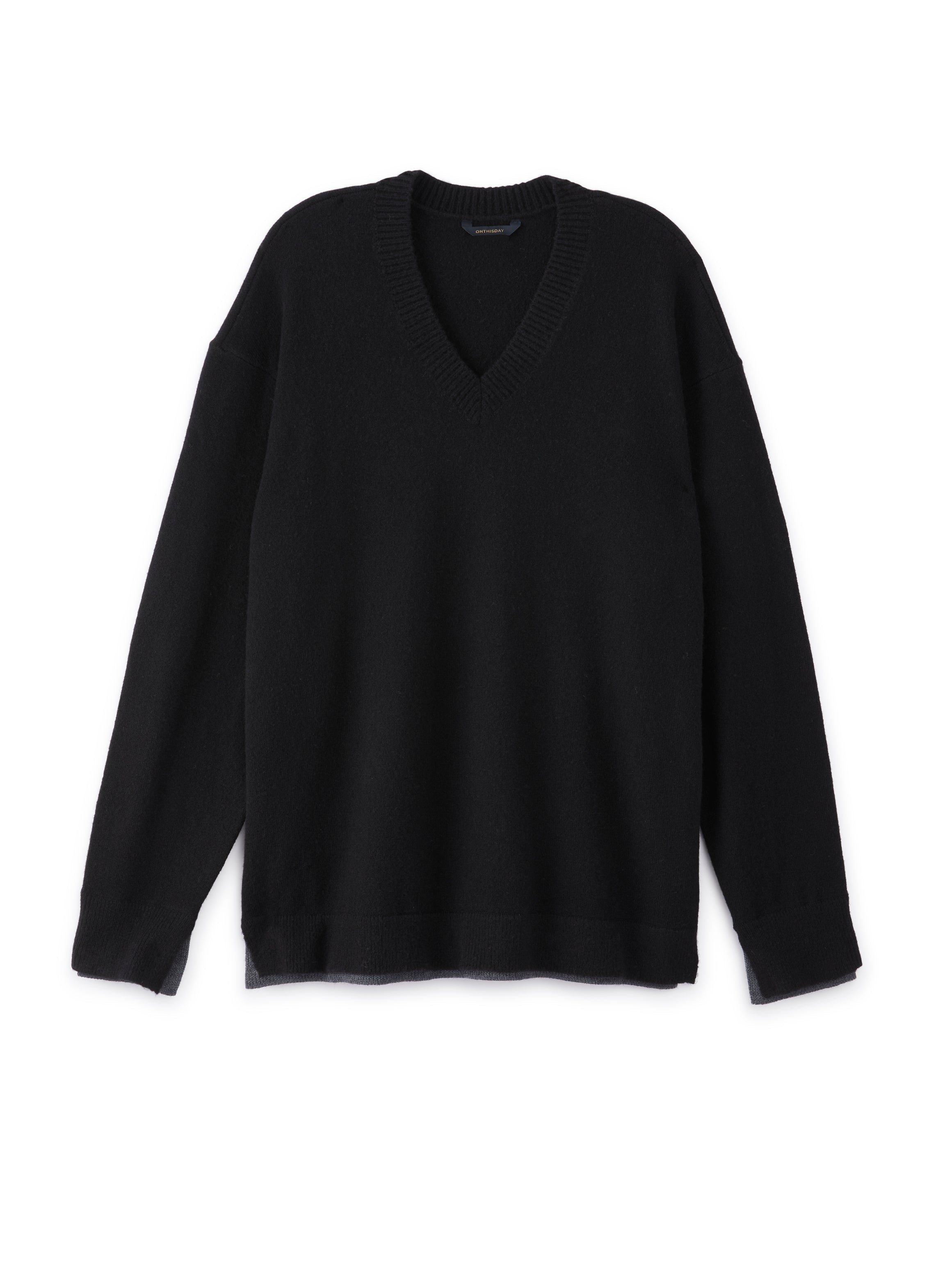 Merino Wool V-Neck Sweater (Black)