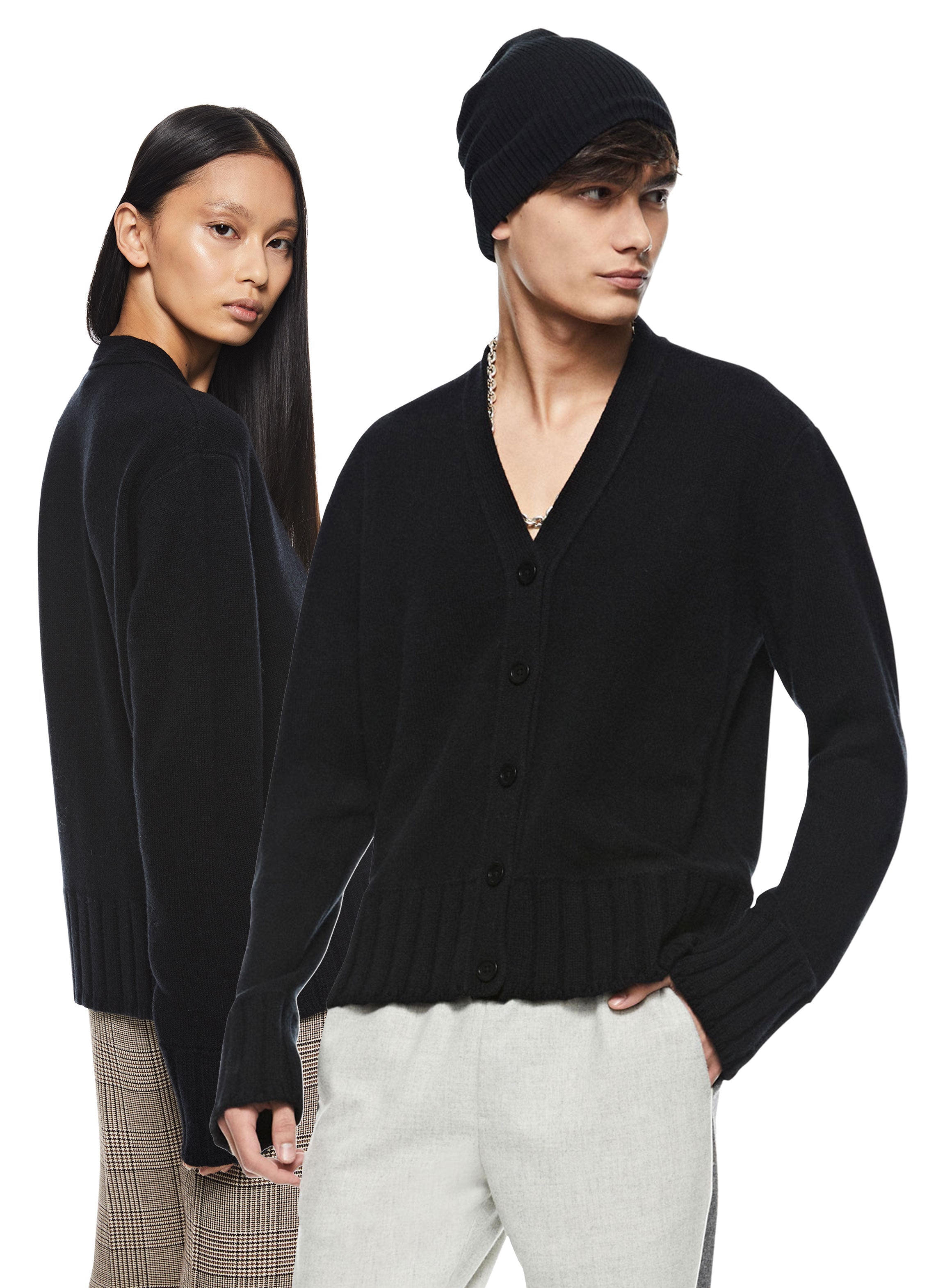 Cashmere-Blend Cardigan Sweater (Black)