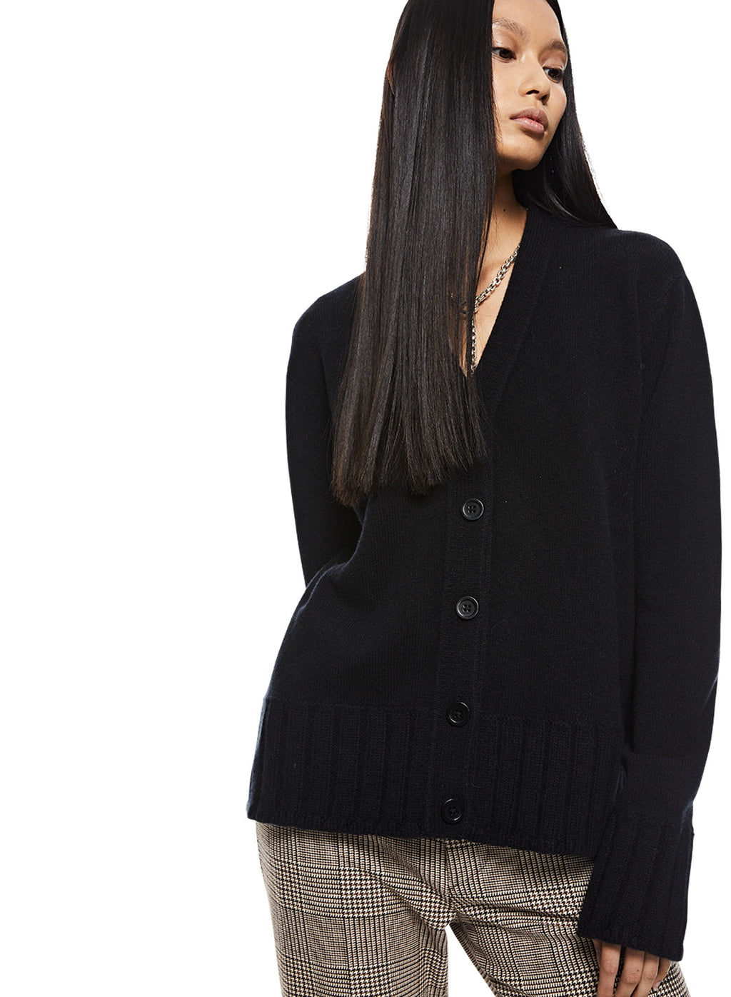 Cashmere-Blend Cardigan Sweater (Black)