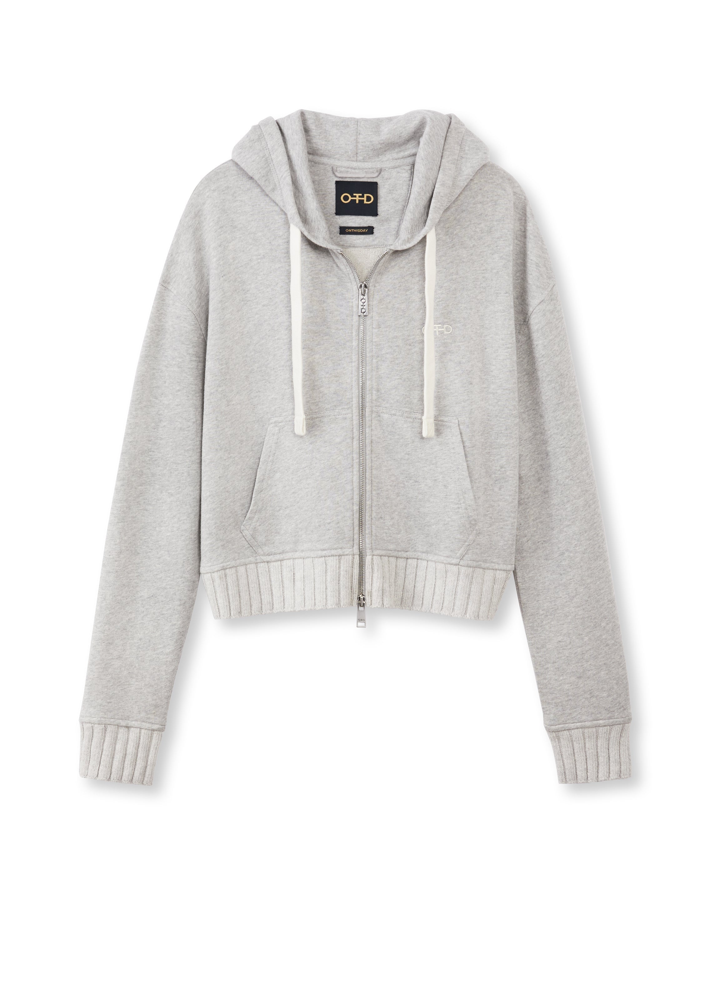 Cropped Zip Hoodie (Light Grey Heather)
